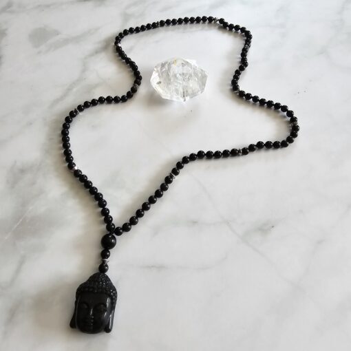 Obsidian („Regenbogen-Obsidian“) -Mala mit  „Regenbogen-Obsidian"-Anhänger (Buddha-Kopf) und 2 Armbändern – Bild 9