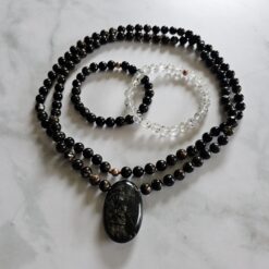Biotit-Mala mit Biotit-Anhänger und 2 Armbändern