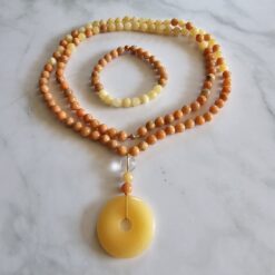 Calcit (orangefarben und gelb) -Mala mit gelbem Calcit-Donut und Armband
