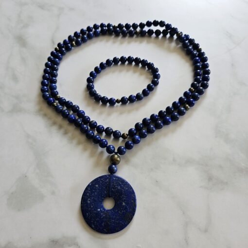 Lapislazuli-Pyrit-Mala (2) mit Lapislazuli-Donut und Armband