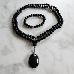 Obsidian („Regenbogen-Obsidian“) -Mala (3) mit „Regenbogen-Obsidian“-Anhänger und Armband