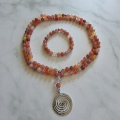 Achat („Yanyuan Achat“) -Mala mit Edelstahlanhänger und Armband