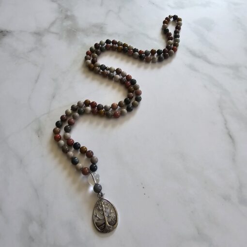 Achat („Alashan-Achat“) -Mala mit Edelstahlanhänger – Bild 5