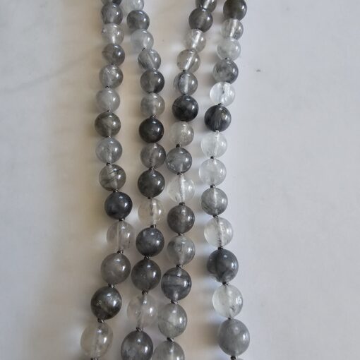 Bergkristall (dunkel, „Wolkenquarz“) -Mala mit Edelstahlanhänger und Armband – Bild 11