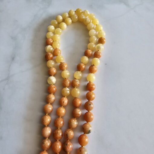 Calcit (orangefarben und gelb) -Mala mit gelbem Calcit-Donut und Armband – Bild 13