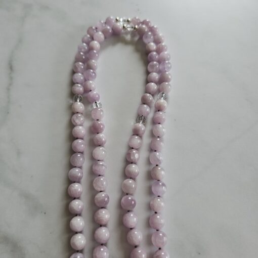 Kunzit-Bergkristall (facettiert) -Mala mit 925 Silberanhänger und Armband – Bild 13