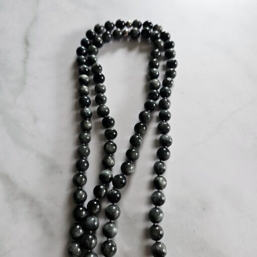 Quarz-Katzenaugen-Mala mit Edelstahlanhänger und Armband – Bild 13