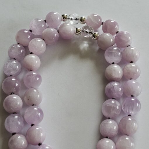 Kunzit-Bergkristall (facettiert) -Mala mit 925 Silberanhänger und Armband – Bild 14