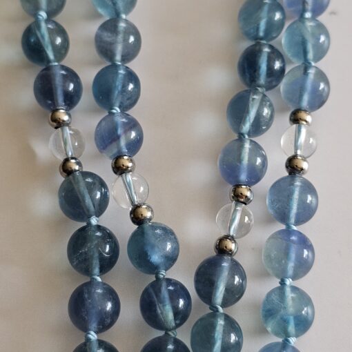 Fluorit (blau) -Bergkristall-Mala mit blau-grünem Fluorit-Anhänger und Armband – Bild 15