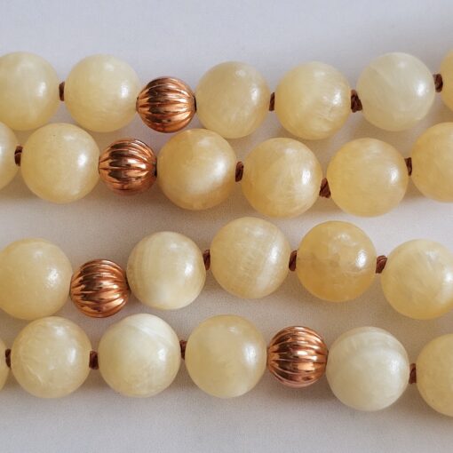 Calcit (gelb) -Kupfer-Mala mit orangefarbenem Aventurinquarz-Donut und Armband – Bild 16