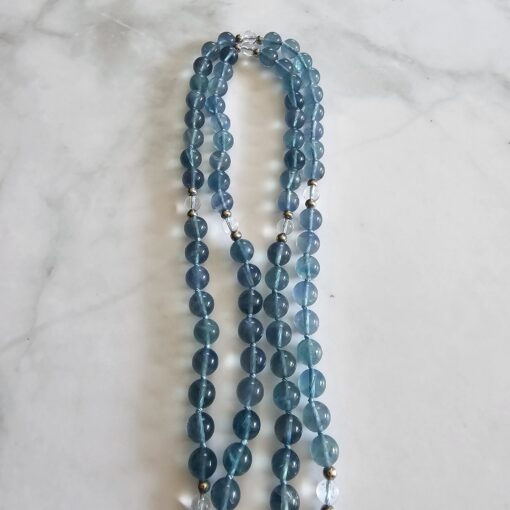 Fluorit (blau) -Bergkristall-Mala mit blau-grünem Fluorit-Anhänger und Armband – Bild 16