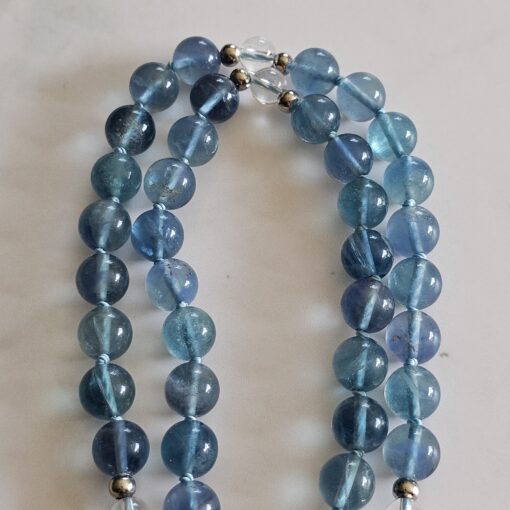 Fluorit (blau) -Bergkristall-Mala mit blau-grünem Fluorit-Anhänger und Armband – Bild 17