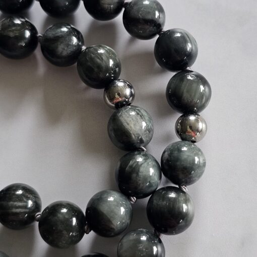Quarz-Katzenaugen-Mala mit Edelstahlanhänger und Armband – Bild 17