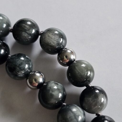 Quarz-Katzenaugen-Mala mit Edelstahlanhänger und Armband – Bild 18