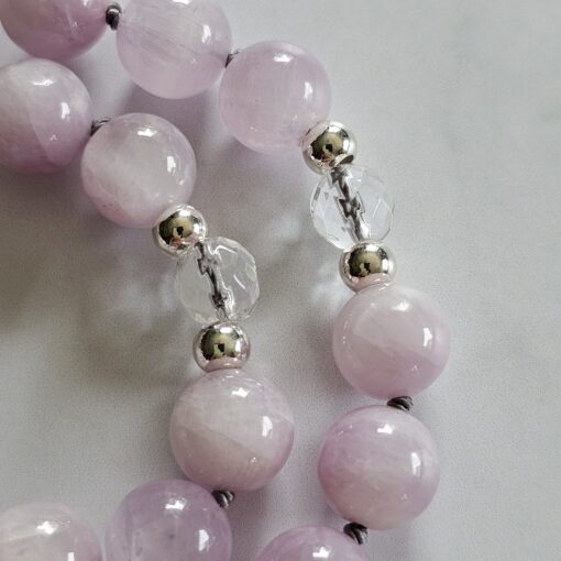 Kunzit-Bergkristall (facettiert) -Mala mit 925 Silberanhänger und Armband – Bild 19