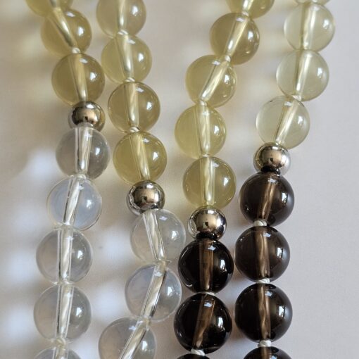 Bergkristall-Rauchquarz-Zitronenquarz-Mala mit Bergkristall-Anhänger und Armband – Bild 2