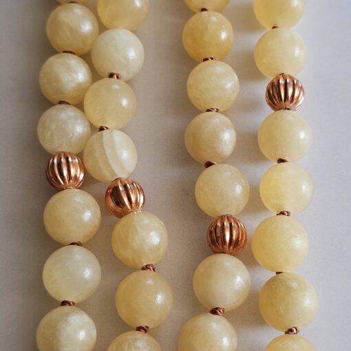 Calcit (gelb) -Kupfer-Mala mit orangefarbenem Aventurinquarz-Donut und Armband – Bild 2