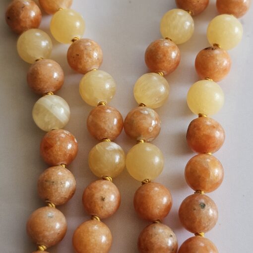 Calcit (orangefarben und gelb) -Mala mit gelbem Calcit-Donut und Armband – Bild 2