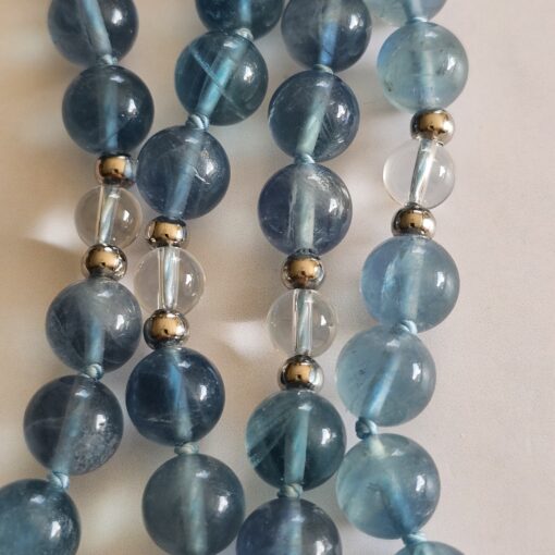 Fluorit (blau) -Bergkristall-Mala mit blau-grünem Fluorit-Anhänger und Armband – Bild 2