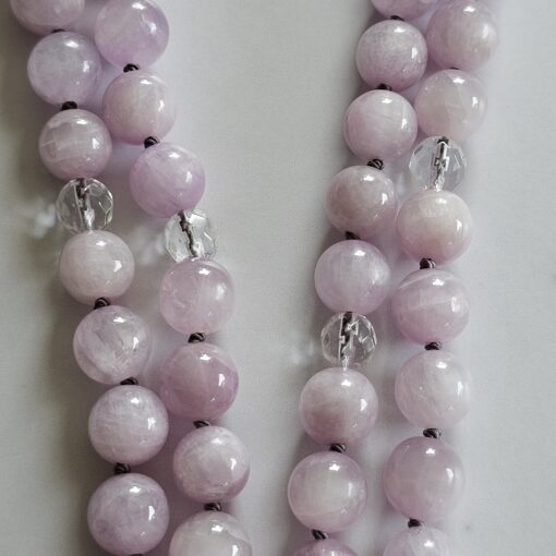 Kunzit-Bergkristall (facettiert) -Mala mit 925 Silberanhänger und Armband – Bild 2