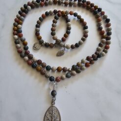 Achat („Alashan-Achat“) -Mala mit Edelstahlanhänger