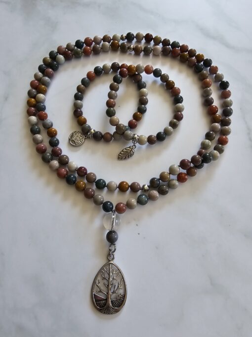 Achat („Alashan-Achat“) -Mala mit Edelstahlanhänger