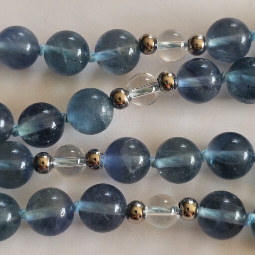 Fluorit (blau) -Bergkristall-Mala mit blau-grünem Fluorit-Anhänger und Armband – Bild 20