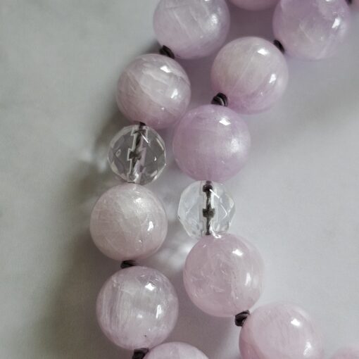 Kunzit-Bergkristall (facettiert) -Mala mit 925 Silberanhänger und Armband – Bild 20