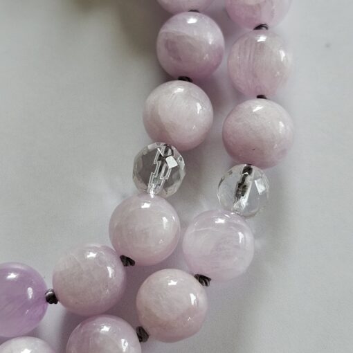 Kunzit-Bergkristall (facettiert) -Mala mit 925 Silberanhänger und Armband – Bild 22