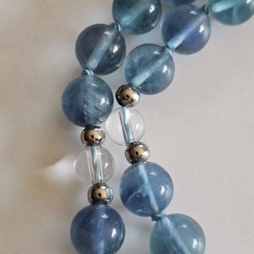 Fluorit (blau) -Bergkristall-Mala mit blau-grünem Fluorit-Anhänger und Armband – Bild 23