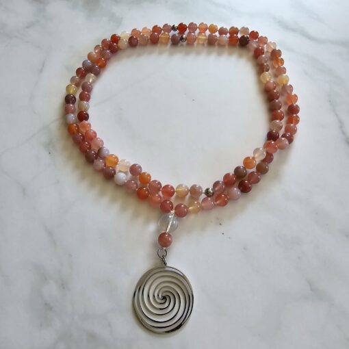 Achat („Yanyuan Achat“) -Mala mit Edelstahlanhänger und Armband – Bild 3
