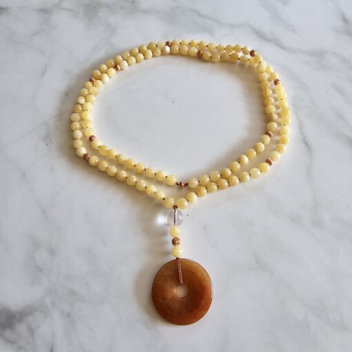 Calcit (gelb) -Kupfer-Mala mit orangefarbenem Aventurinquarz-Donut und Armband – Bild 3