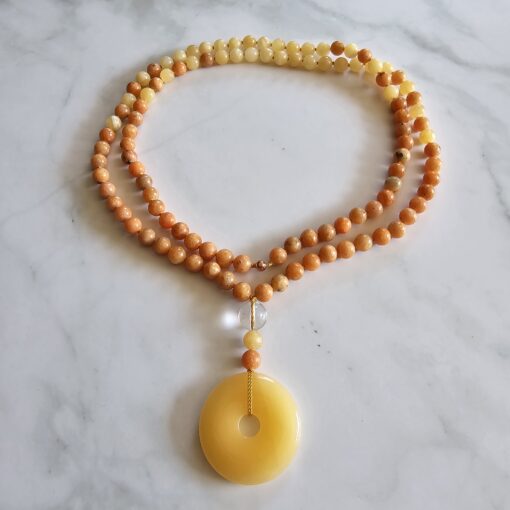 Calcit (orangefarben und gelb) -Mala mit gelbem Calcit-Donut und Armband – Bild 3