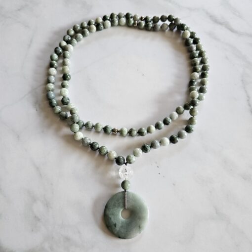 Jade (Burma Jade) -Mala (2b) mit Donut aus Burma Jade und Armband – Bild 3