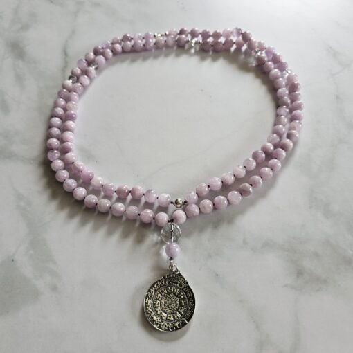 Kunzit-Bergkristall (facettiert) -Mala mit 925 Silberanhänger und Armband – Bild 3