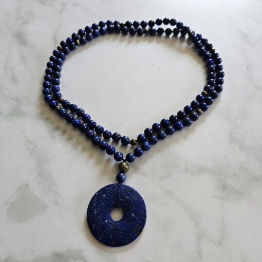 Lapislazuli-Pyrit-Mala (2) mit Lapislazuli-Donut und Armband – Bild 3