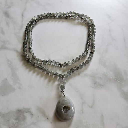 Mondstein (grau) -Mala mit grauem Achat-Anhänger und Armband – Bild 3