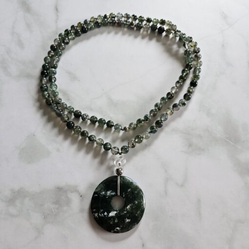 Moosachat (Chalcedon) -Mala mit Moosachat-Donut und Armband – Bild 3