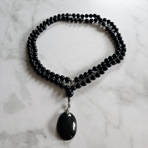 Obsidian („Regenbogen-Obsidian“) -Mala (3) mit „Regenbogen-Obsidian“-Anhänger und Armband – Bild 3