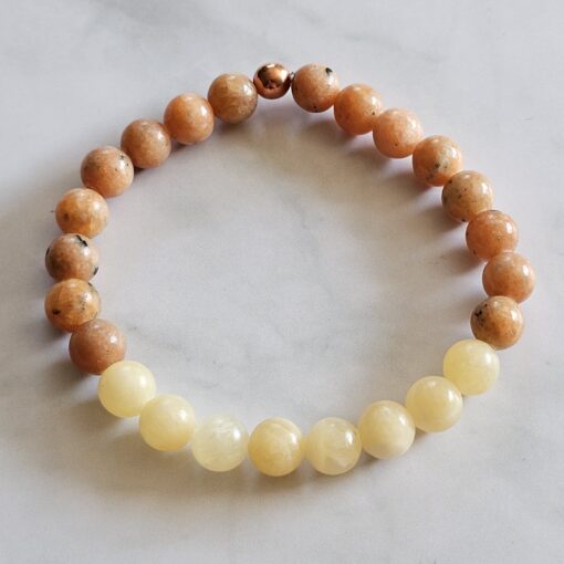 Calcit (orangefarben und gelb) -Mala mit gelbem Calcit-Donut und Armband – Bild 4