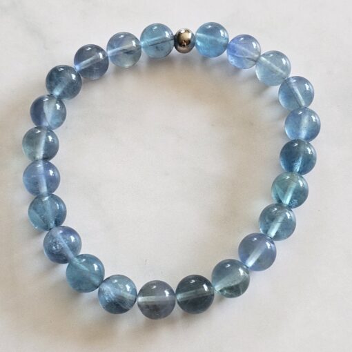Fluorit (blau) -Bergkristall-Mala mit blau-grünem Fluorit-Anhänger und Armband – Bild 4