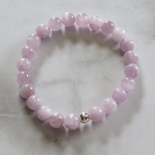 Kunzit-Bergkristall (facettiert) -Mala mit 925 Silberanhänger und Armband – Bild 4