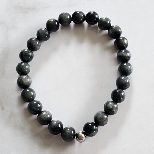 Quarz-Katzenaugen-Mala mit Edelstahlanhänger und Armband – Bild 4