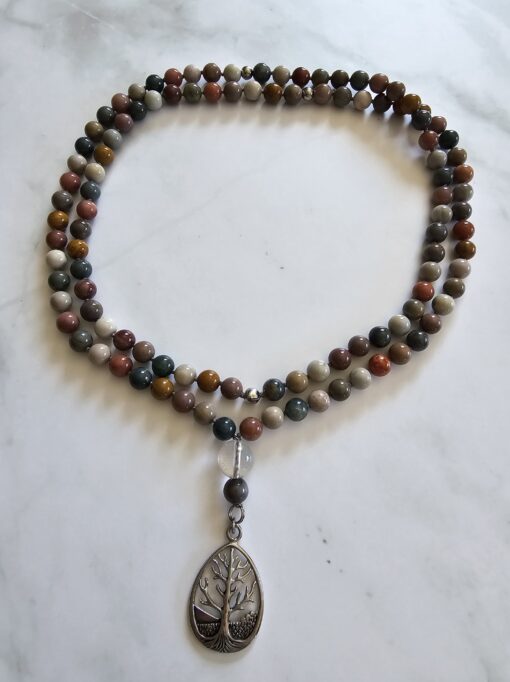 Achat („Alashan-Achat“) -Mala mit Edelstahlanhänger – Bild 3