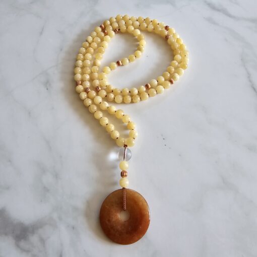 Calcit (gelb) -Kupfer-Mala mit orangefarbenem Aventurinquarz-Donut und Armband – Bild 5