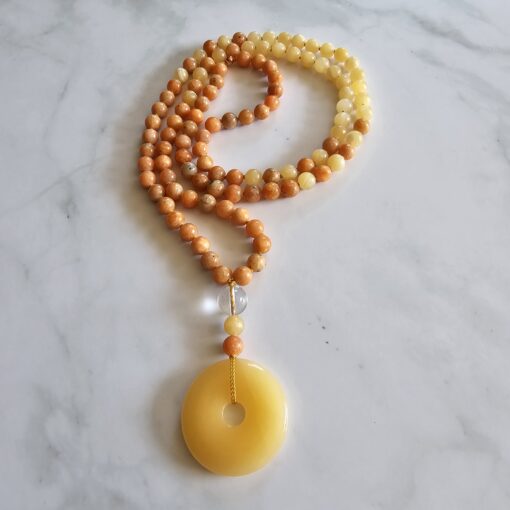 Calcit (orangefarben und gelb) -Mala mit gelbem Calcit-Donut und Armband – Bild 5
