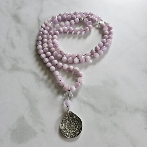 Kunzit-Bergkristall (facettiert) -Mala mit 925 Silberanhänger und Armband – Bild 5