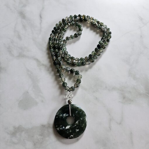 Moosachat (Chalcedon) -Mala mit Moosachat-Donut und Armband – Bild 5