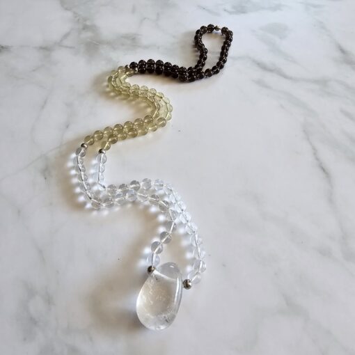Bergkristall-Rauchquarz-Zitronenquarz-Mala mit Bergkristall-Anhänger und Armband – Bild 6