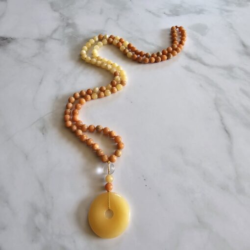 Calcit (orangefarben und gelb) -Mala mit gelbem Calcit-Donut und Armband – Bild 6